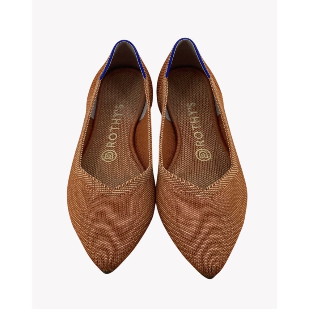 Women’s Rothy’s Pointy Toe Flats Burnt Orange Slip On Ballet Shoes Size 7.5 - Picture 2 of 8